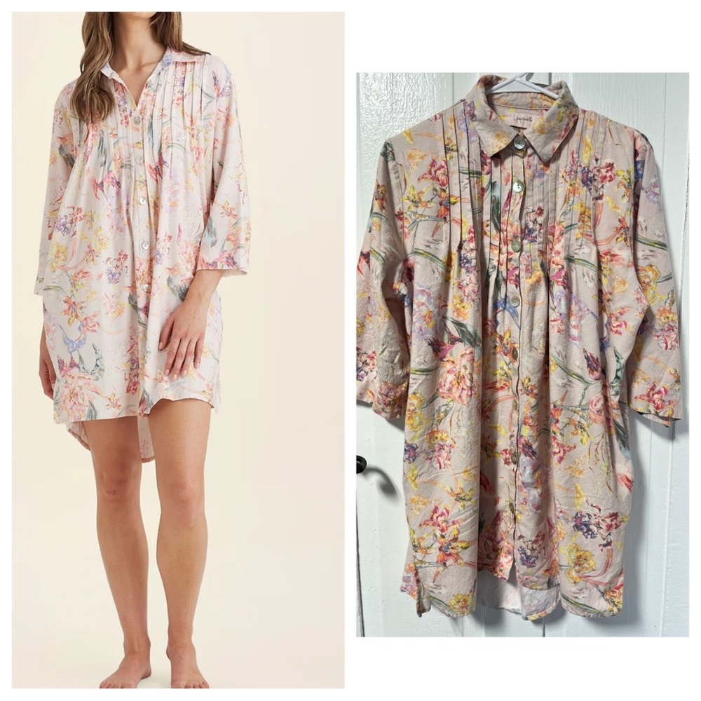 Pintuck Floral Button-Front Sleep Shirt - Pink Floral